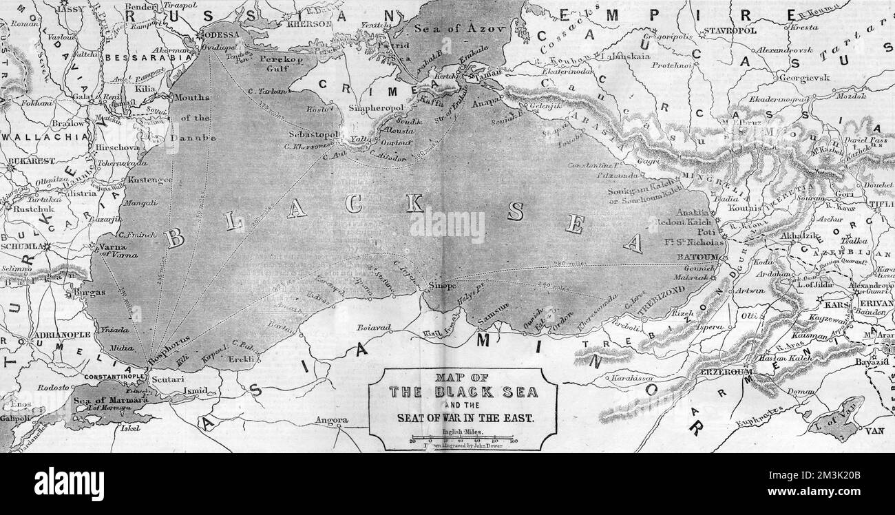 Karte des Gebiets um das Schwarze Meer mit den Grenzen zwischen der