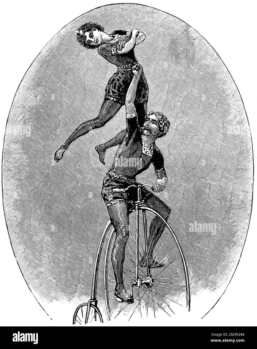 Penny Farthing Trick Radfahrer im Circus, um 1888. Stockfoto