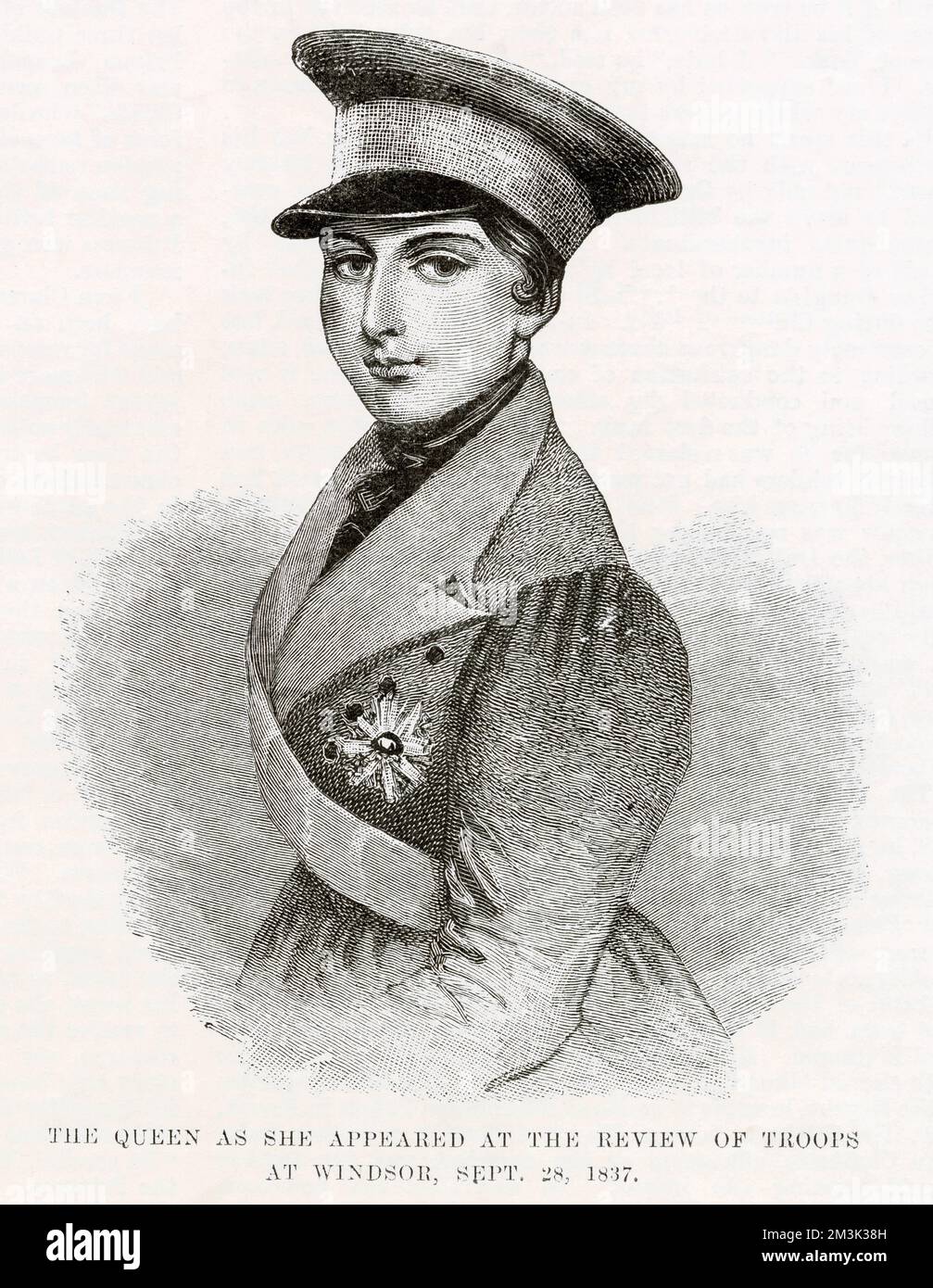Königin Victoria (1819 - 1901), wie sie am 28. September 1837 bei der Truppenprüfung in Windsor erschien. Stockfoto