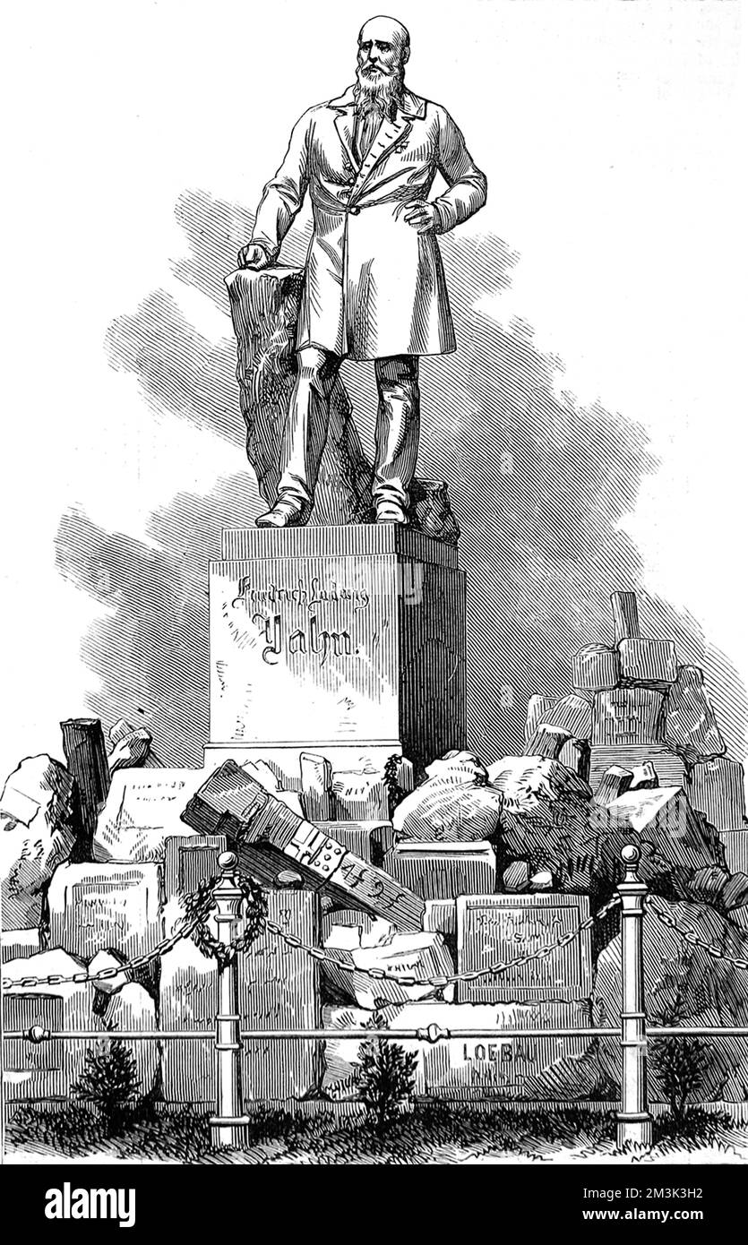 Das Denkmal Friedrich Ludwig Jahn, Lehrer, Politiker und "Vater" der Turnerei, in Berlin. 1873 Stockfoto