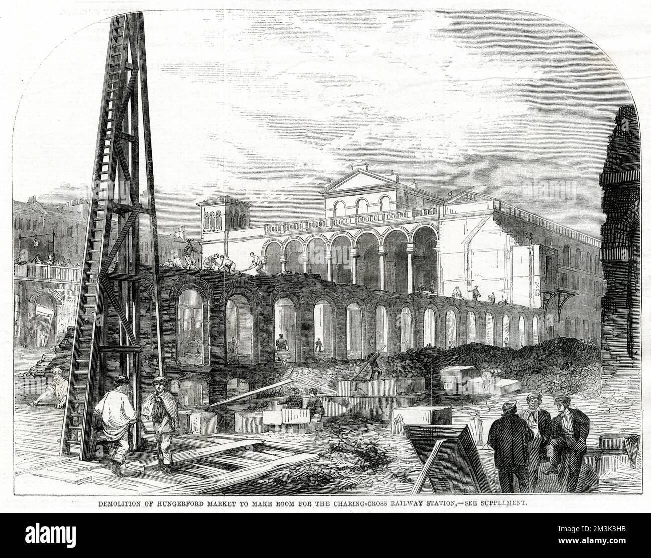 Abriss des Hungerford Market, um Platz für den Bahnhof Charing Cross in London zu schaffen. Datum: 1862 Stockfoto