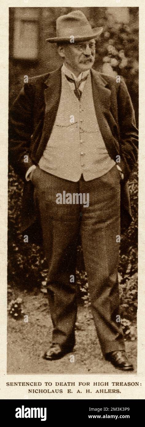 Nicholaus Ahlers, wegen Hochverrats 1914 zum Tode verurteilt Stockfoto