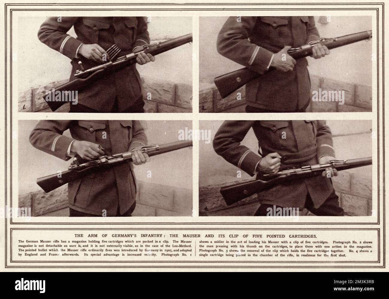 Deutsches Mauser-Gewehr mit einem Magazin mit fünf Patronen Stockfoto