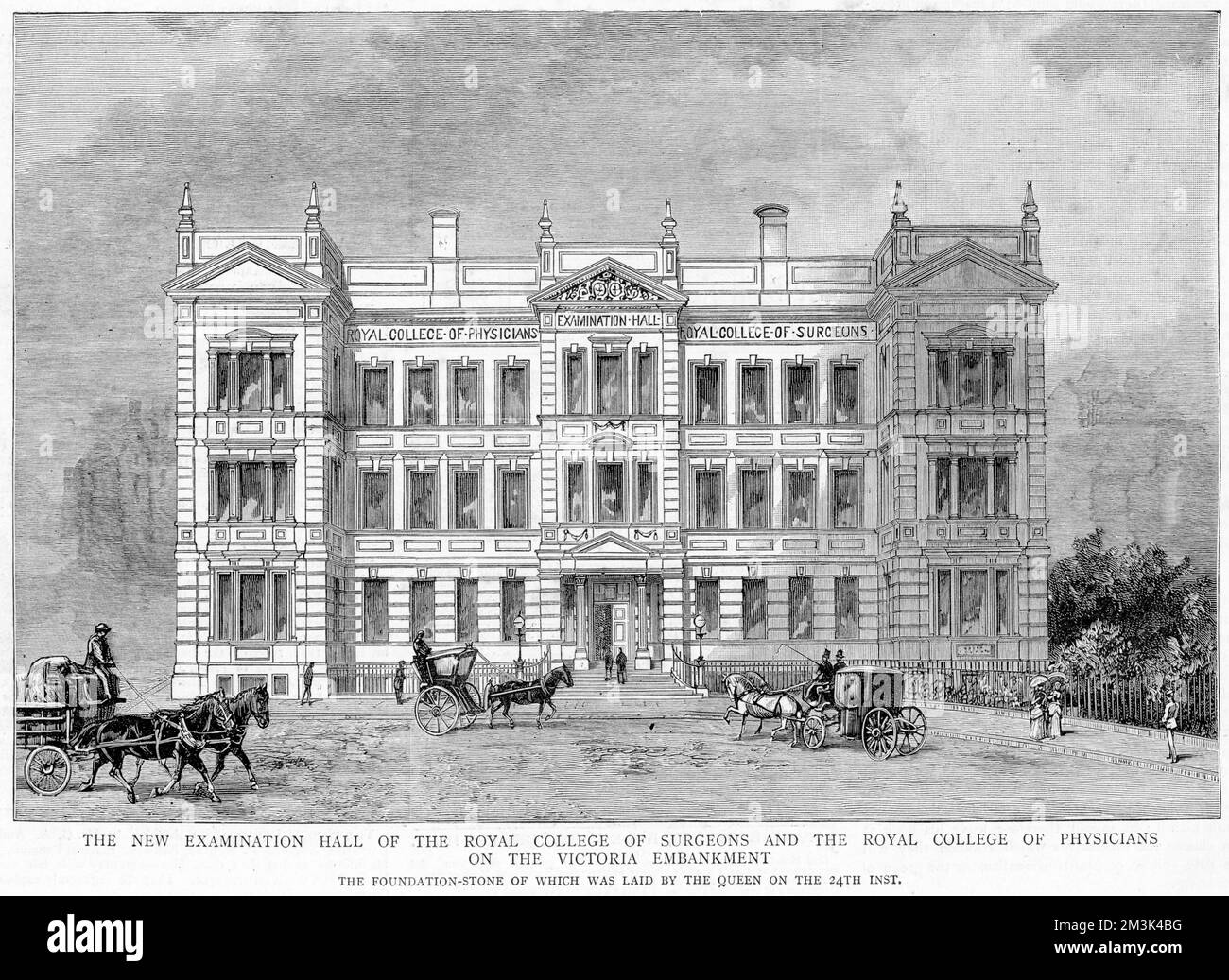 Außenansicht der damals neuen Untersuchungshalle des Royal College of Surgeons und des Royal College of Physicians, Victoria Embankment, London. 1886 Stockfoto