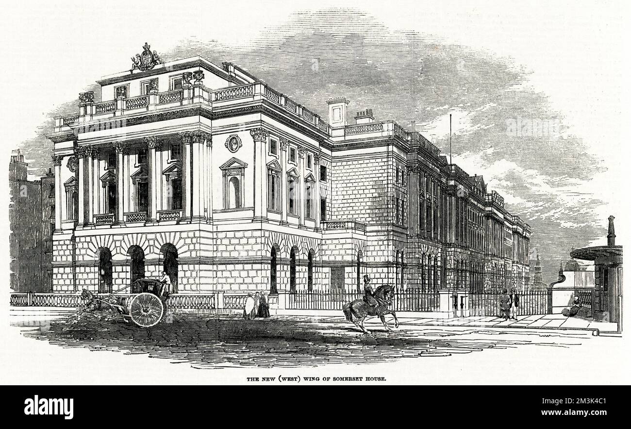 Außenansicht des damals neu gebauten Westflügels des Somerset House, London. Datum: 1853 Stockfoto