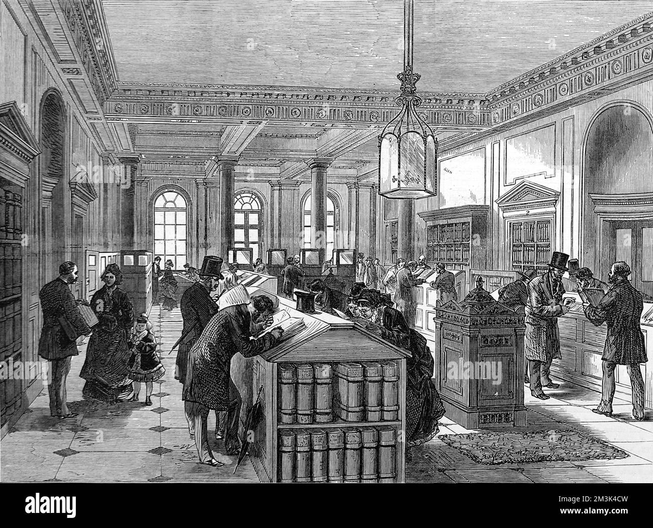 Gravur mit Innenseite des Registers of Wills Office in Somerset House, London. 30. Januar 1875 Stockfoto
