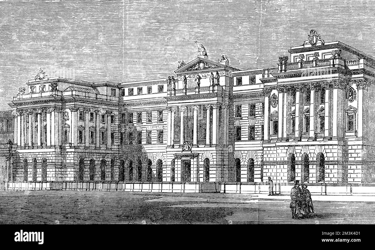 Außenansicht des Finanzamts im Somerset House, Wellington Street, London, 1861. 9. Februar 1861 Stockfoto