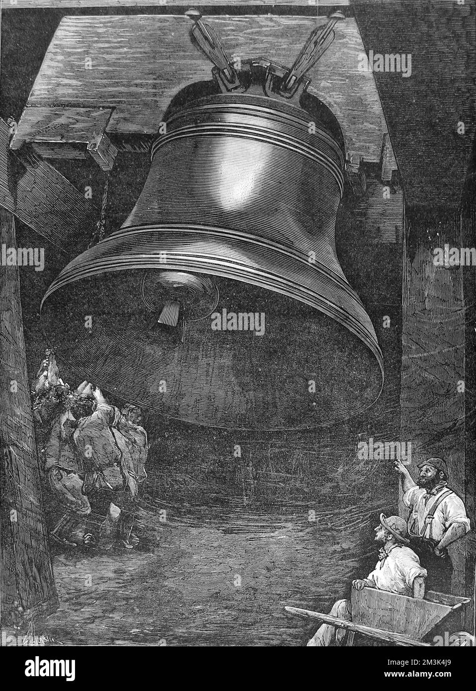 Arbeiter von Taylor and Sons' Factory in Loughborough, testen die große Glocke, die sie für St. Paul's Cathedral, London, 1882. Stockfoto