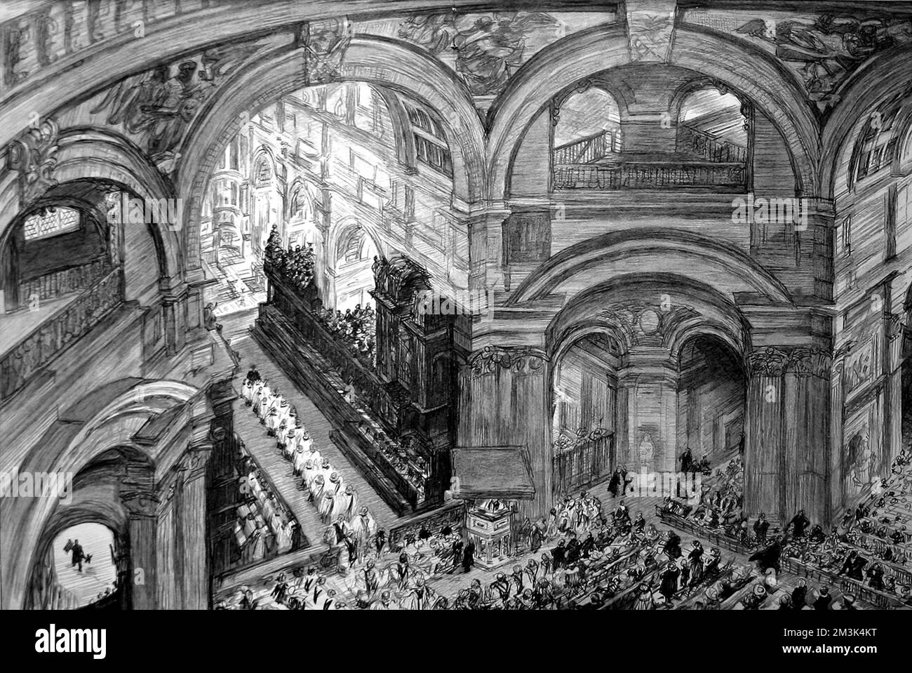 Der Sonntagmorgen-Gottesdienst in St. Paul's Cathedral, London, aus der Whispering Gallery. 1895 Stockfoto