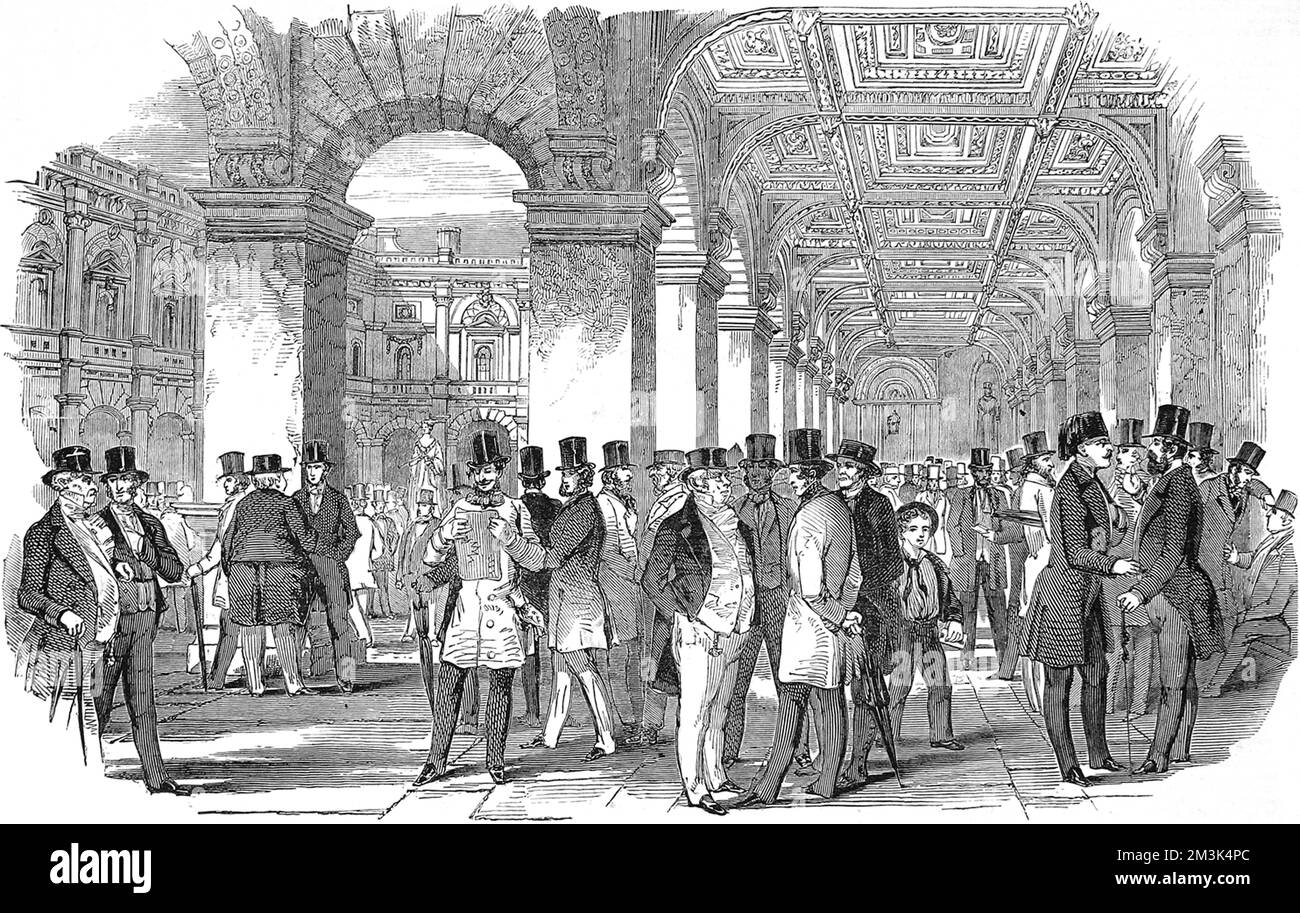 Südwestlicher Winkel des Merchant's Walk, Royal Exchange, London. 1847 Stockfoto