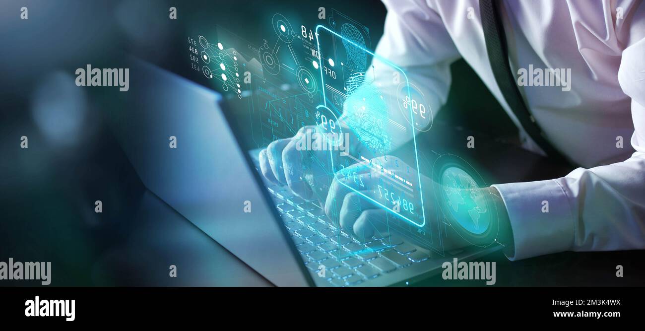 Digitale Datensicherheit und Fingerprint-Identifizierungsschnittstelle Stockfoto