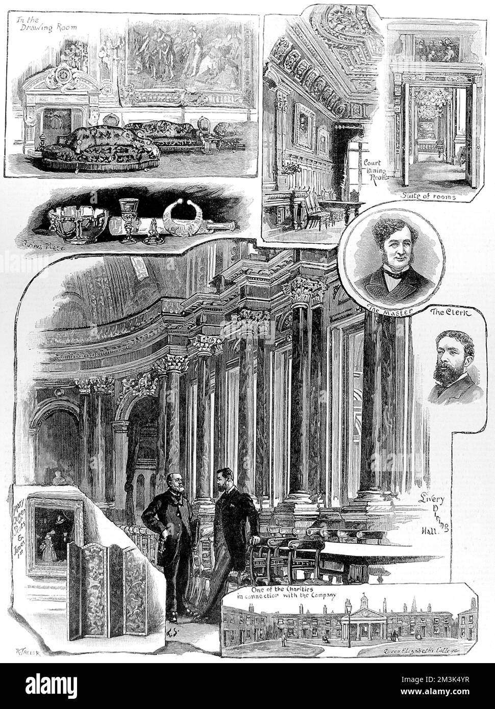 Eine Reihe von Szenen, die mit der Drapers' Company, einer der London City Guilds, in Verbindung stehen. Stockfoto