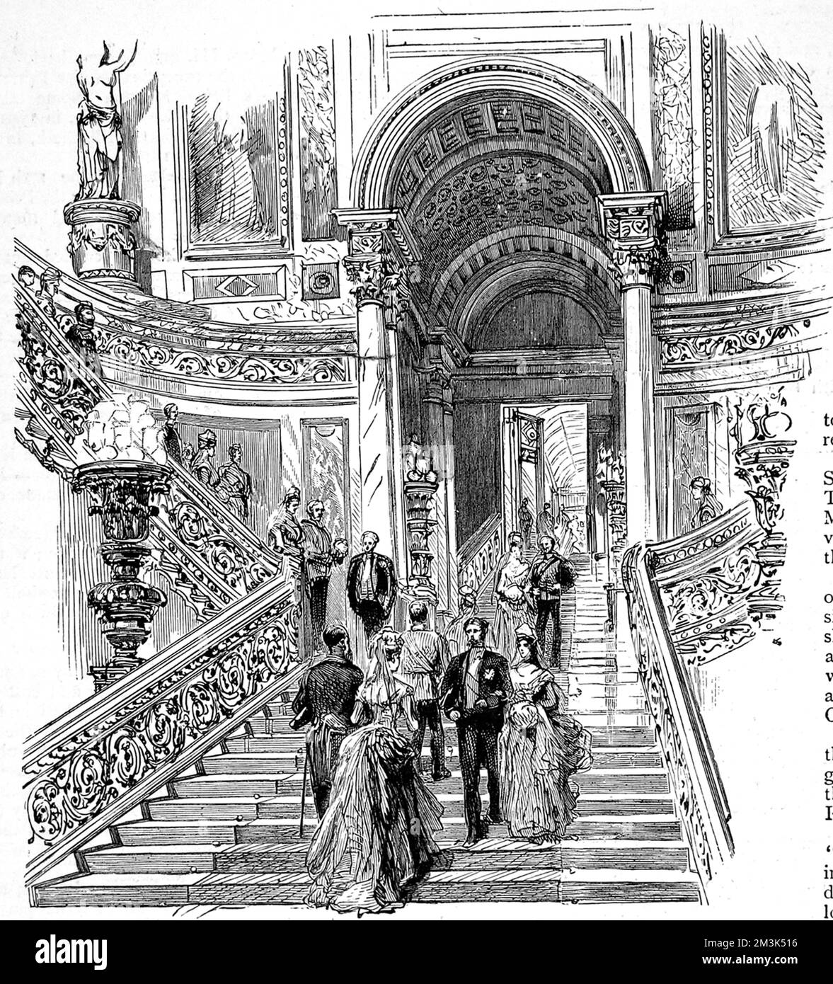 Gravur mit der Grand Staircase des Buckingham Palace, London, im Jahr 1887. Datum: 25. Juni 1887 Stockfoto
