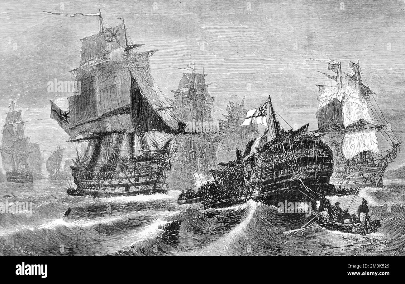 Untergang des „Rezweifeltable“ nach der Schlacht von Trafalgar. Stockfoto