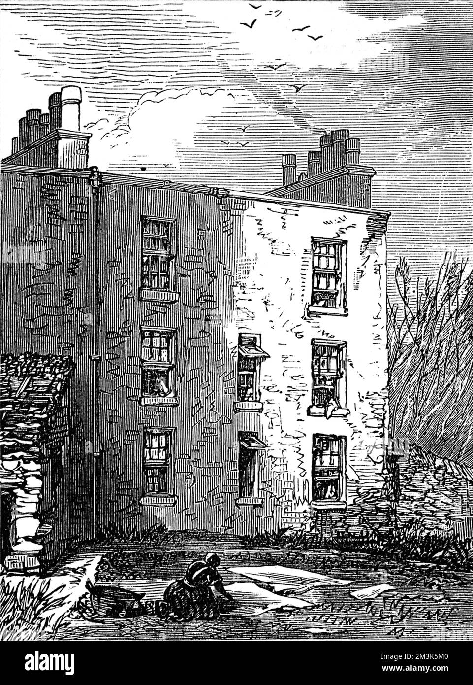 Das Haus, in dem Livingstone, Forscher, geboren wurde. David Livingstone wurde am 19. März 1813 in Blantyre, 13 Meilen südlich von Glasgow, geboren. Er wurde in einem Einzelappartmenthaus in einem Mietshaus namens Shuttle Row geboren, das gebaut wurde, um die Arbeiter in der Baumwollspinnerei am Ufer des Flusses Clyde unterzubringen. 1874 Stockfoto