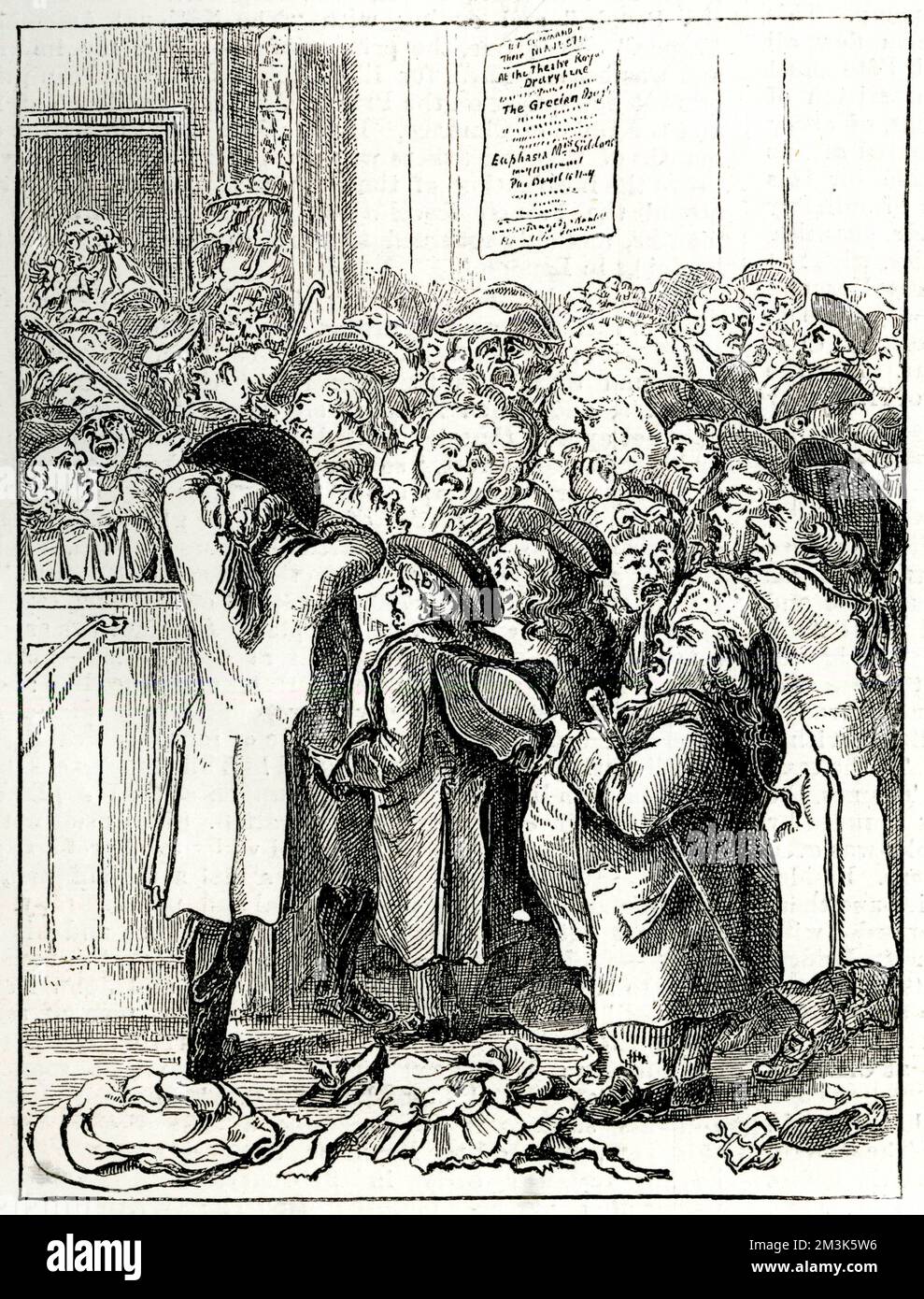 Publikum am Pit Entrance des Drury Lane Theatre 1790 Stockfoto