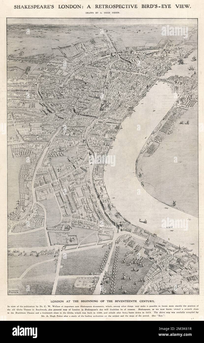 Aus der Vogelperspektive von London des 17. Jahrhunderts Stockfoto