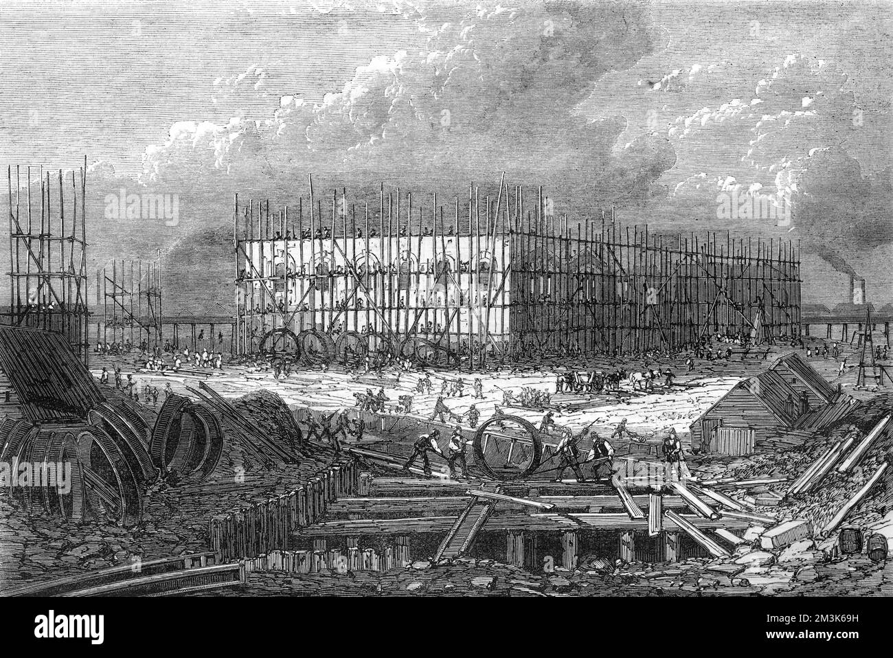 Bau der Abbey Mills Pumping Station in London, 1867. Diese Station wurde gebaut, um frisches Wasser in die Stadt zu Pumpen. 1867 Stockfoto