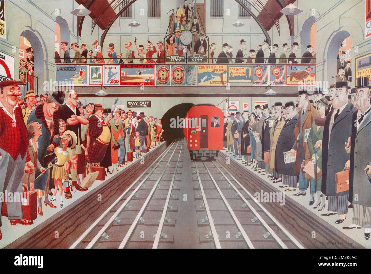 Rush Hour an einer Londoner U-Bahn-Station von A. W. Wilson. Stockfoto