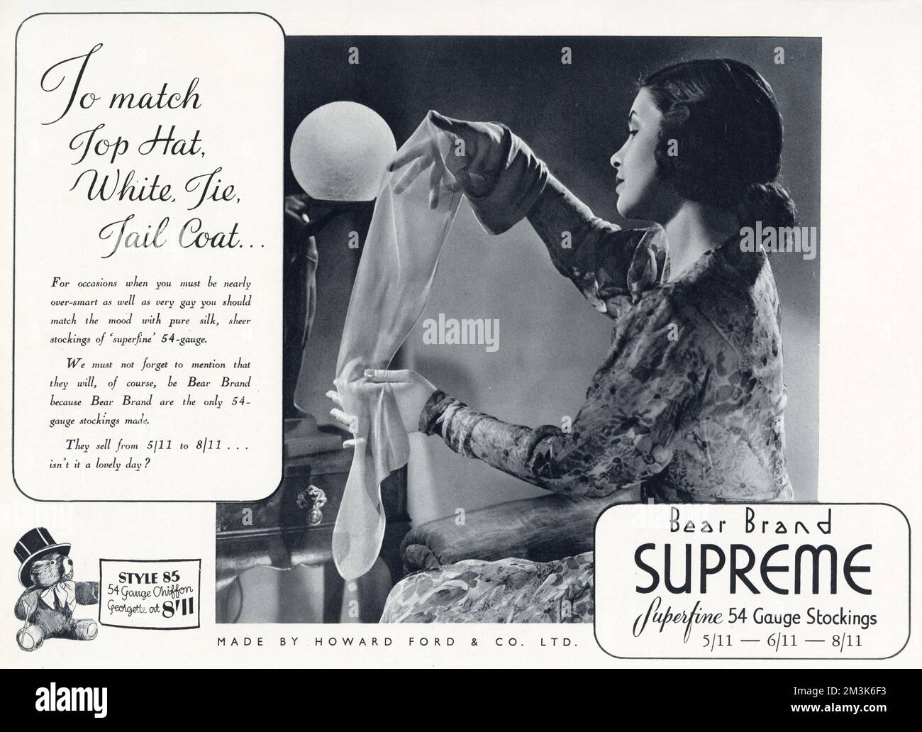 Werbung für superfeine Strümpfe der Marke Bear. Stockfoto