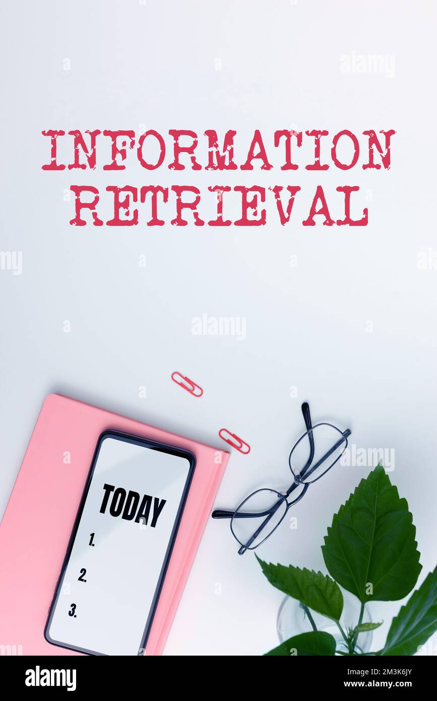 Textinformationen abrufen wird geschrieben. Konzeptfoto Ein Ort, an dem Daten gespeichert werden und gefunden werden können Stockfoto