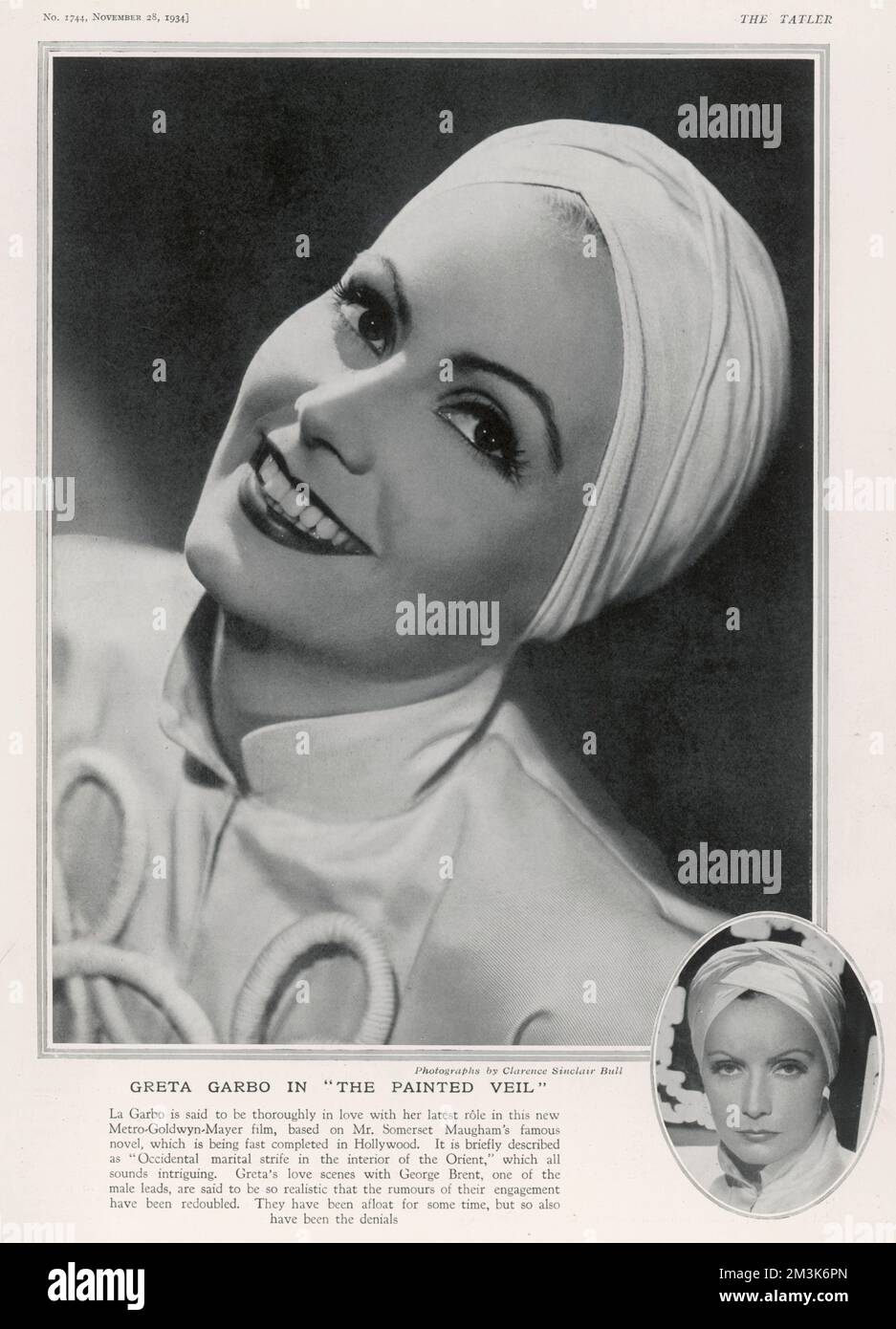 Greta Garbo (1905 - 1990), in „The Painted Veil“. Greta Garbo wurde in Stockholm geboren und wurde während des Studiums an der Dramatischschule des Königlichen Theaters vom schwedischen Regisseur Mauritz Stiller „besetzt“. Ihr erster Hollywood-Film war "The Temptress" 1926. Zu ihren weiteren Erfolgen zählen „Königin Christie“ (1930), „Anna Karenina“ (1935) und „Ninotschka“ (1939). Sie zog sich 1941 aus dem Film zurück, nachdem sie schlechte Kritiken für "zweigesichtige Frau" erhalten hatte. Sie lebte den Rest ihres Lebens als Einsiedlerin in New York. 1934 Stockfoto