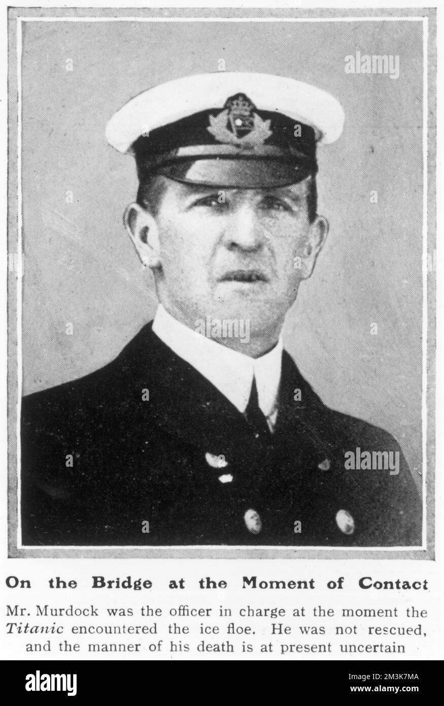 Erster Offizier Willilam McMaster Murdoch war auf der Brücke, als die Titanic den Eisberg traf, überlebte er die Katastrophe nicht. Datum: 1912 Stockfoto