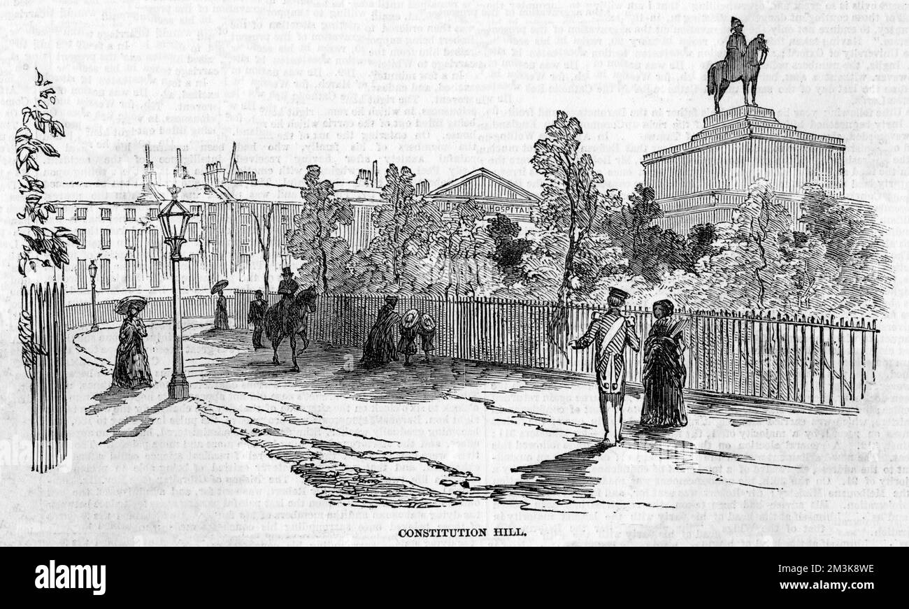 ...Eine ruhige Nebenstraße in der Nähe des Buckingham Palace... 1850 Stockfoto