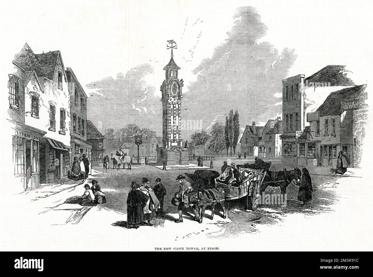 Neuer Uhrenturm in Epsom, Surrey, ersetzt das Wachhaus aus dem 17.. Jahrhundert. Datum: 1847 Stockfoto