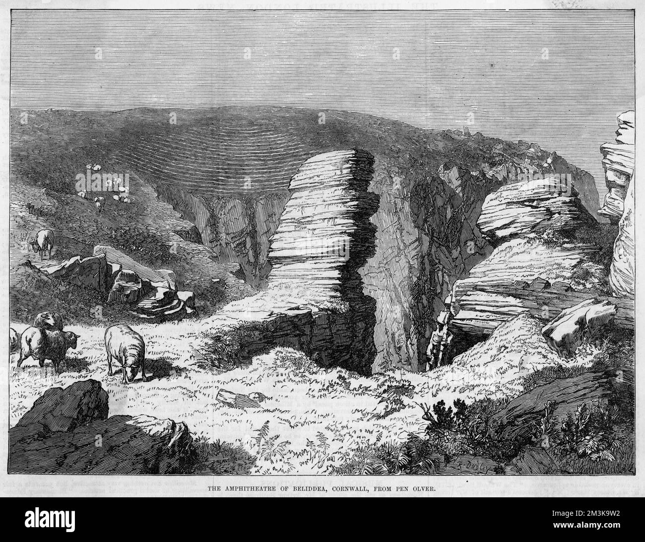 Das Amphitheater in Beliddea, Cornwall, mit Blick von Pen Olver. 1875 Stockfoto