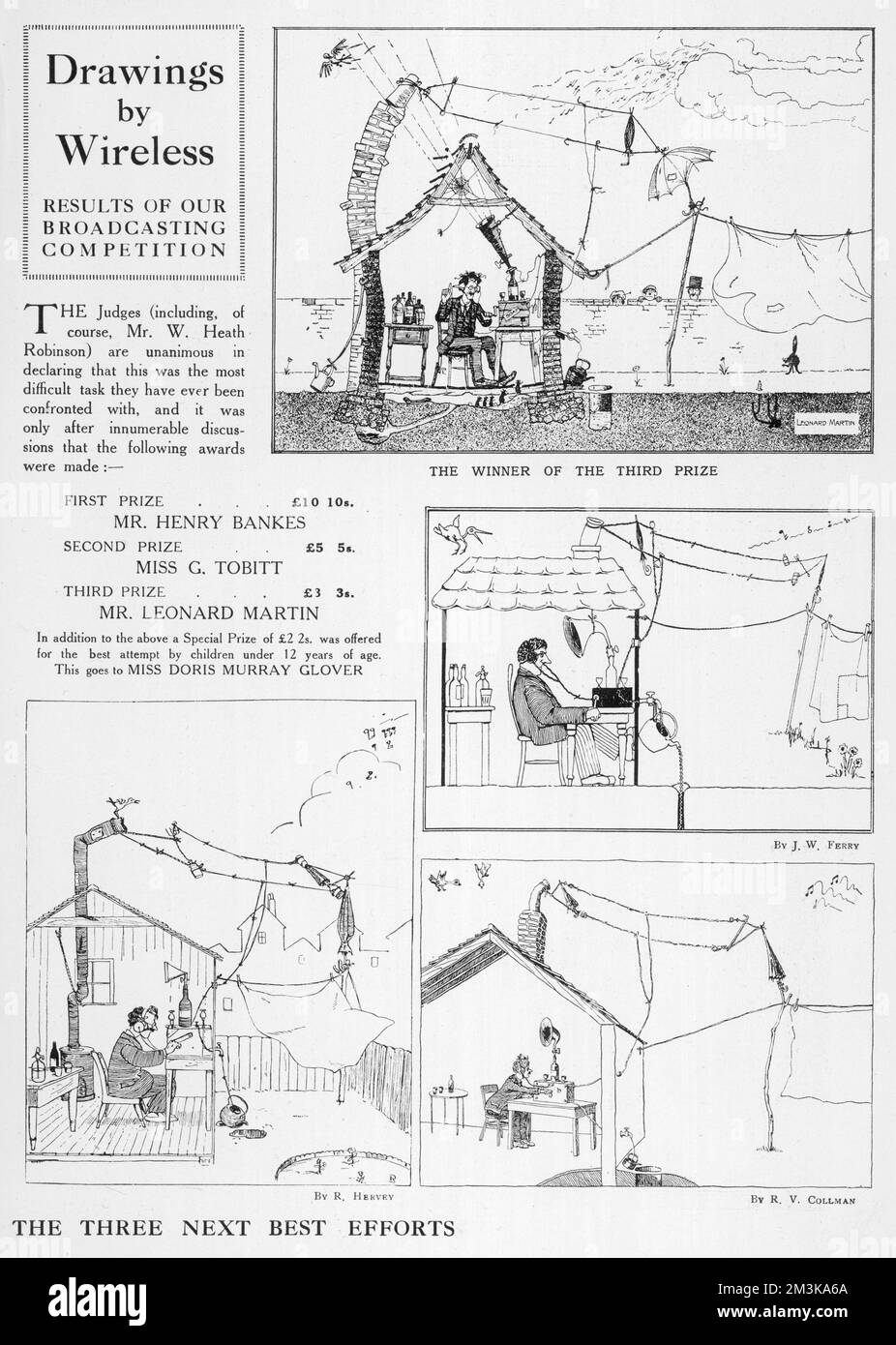 Cartoon, andere Gewinner der Zeichnungen des kabellosen Wettbewerbs. 1923 Stockfoto