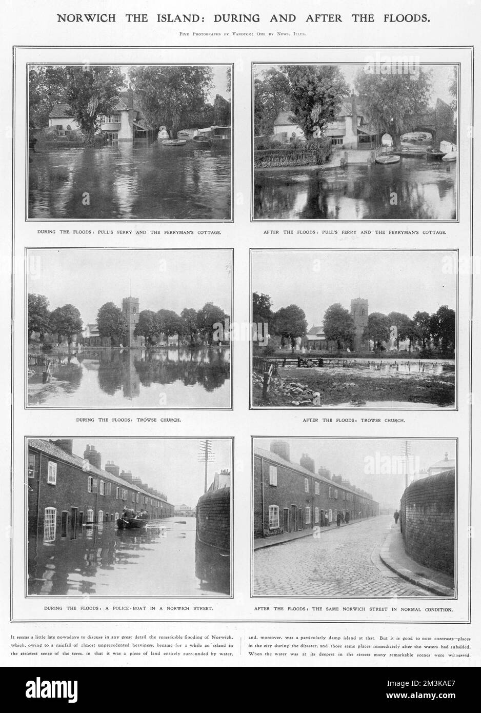 Fotografien, die das Ausmaß der Überschwemmungen vor und nach dem starken Niederschlag im August 1912 in Norwich zeigen. 1912 Stockfoto