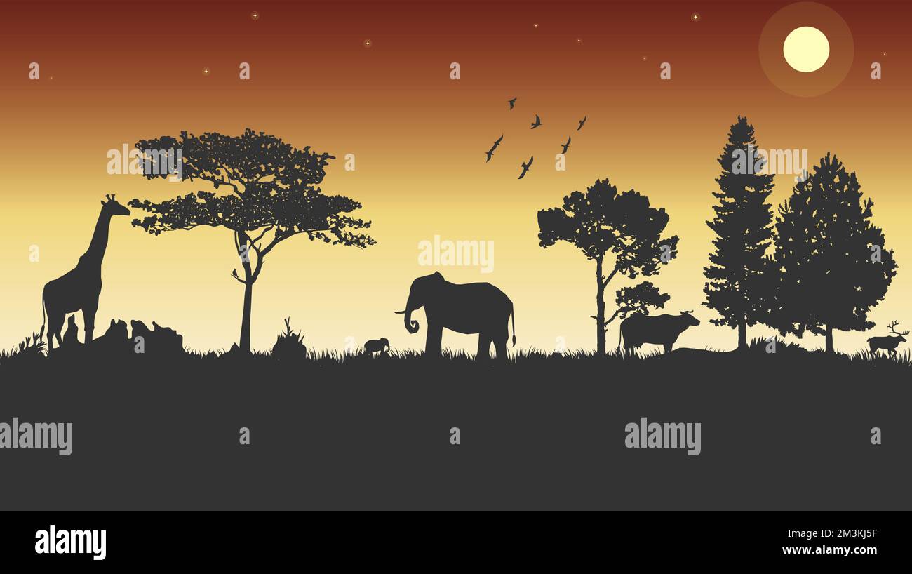 Erstaunliche Wildtiere mit einigen Tieren am Nachmittag Bild Grafiksymbol Logo Design abstraktes Konzept Vektormaterial. Bezieht sich auf Hintergrund oder Vorlage Stock Vektor