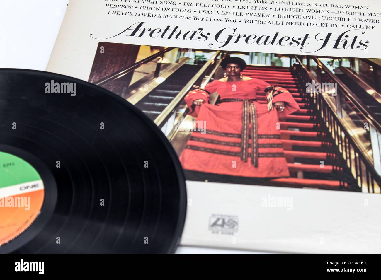 Queen of Soul, Aretha Franklin, Musikalbum auf Vinyl. Die Platte trägt den Titel Aretha's Greatest Hits Stockfoto