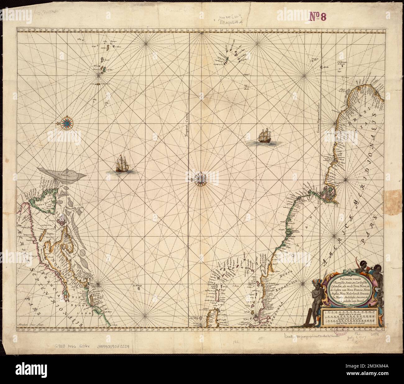 Pascaerte vande Vlaemsche, Soute, en Caribesche Eylanden, als mede Terra Nova, en de custen van Nova Francia, Nova Anglia, Nieu Nederlandt, Venezuela, Nueva Andalusien, Guiana en een gedeelte van Brazil , Seekarten, Atlantikküste Nordamerika, Early Works to 1800, Seekarten, Atlantikküste Südamerika, Early Works to 1800, Seekarten, Nordatlantik, Early Works to 1800, Atlantikküste Nordamerika, Karten, Early Works to 1800, Atlantikküste Südamerika, Karten, Frühe Arbeiten bis 1800, Nordatlantik, Karten, frühe Arbeiten bis 1800 Norman B. Leventhal Map Center Collect Stockfoto