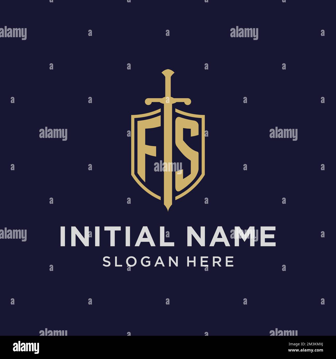Erstmonogramm des FS-Logos mit Design-Ideen für Schild und Schwert Stock Vektor