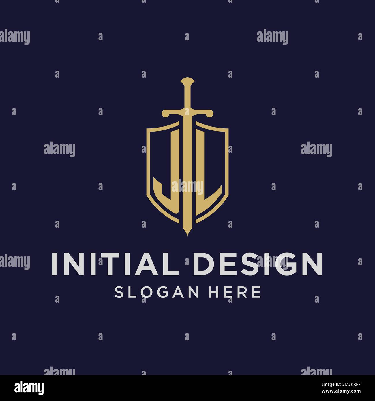 Erstes Monogramm mit JL-Logo und Design-Ideen für Schild und Schwert Stock Vektor