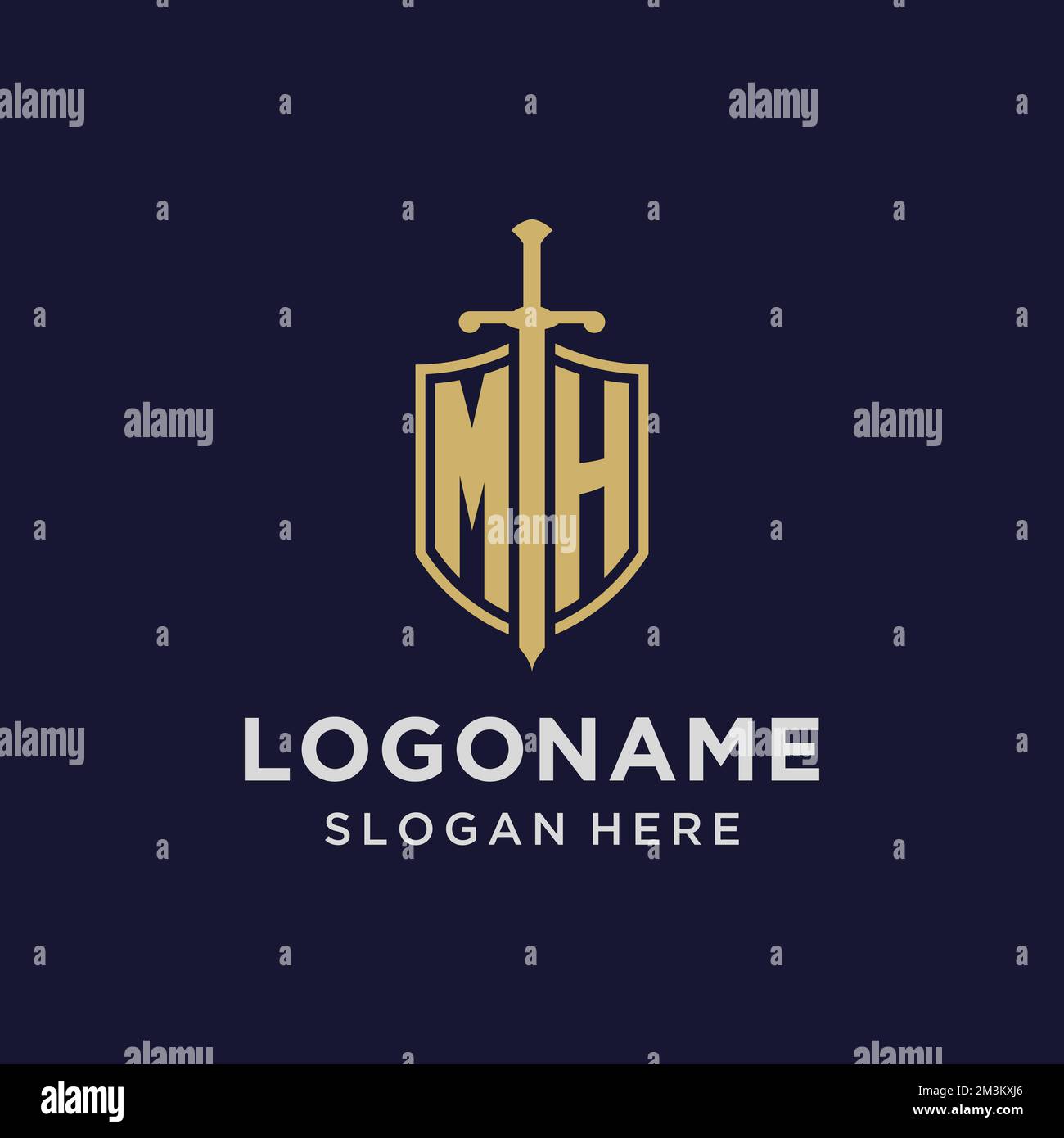 MH-Logo erstes Monogramm mit Design-Ideen für Schild und Schwert Stock Vektor
