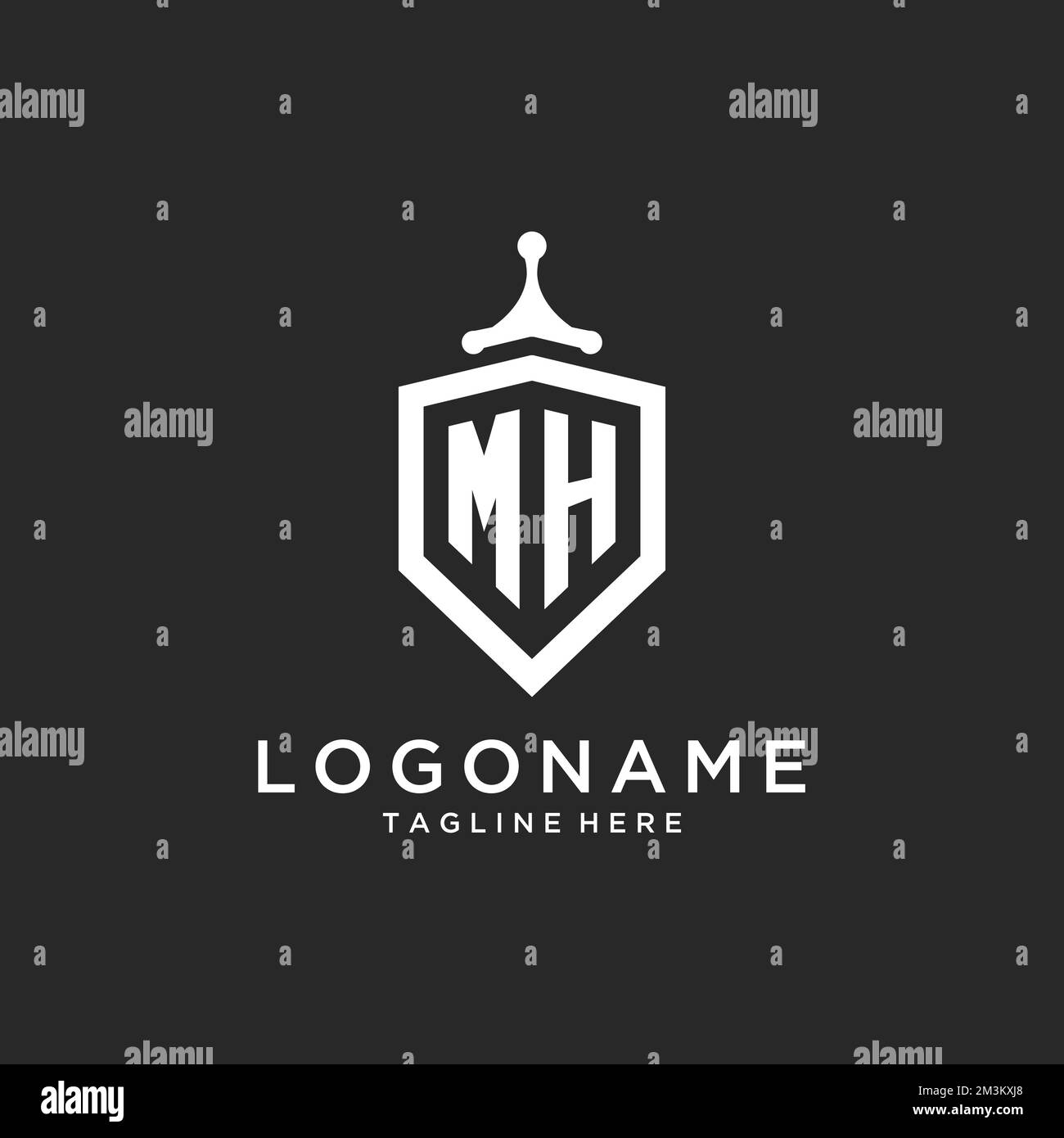 MH-Monogramm-Logo mit Design-Ideen für die Form des Schutzschilds Stock Vektor
