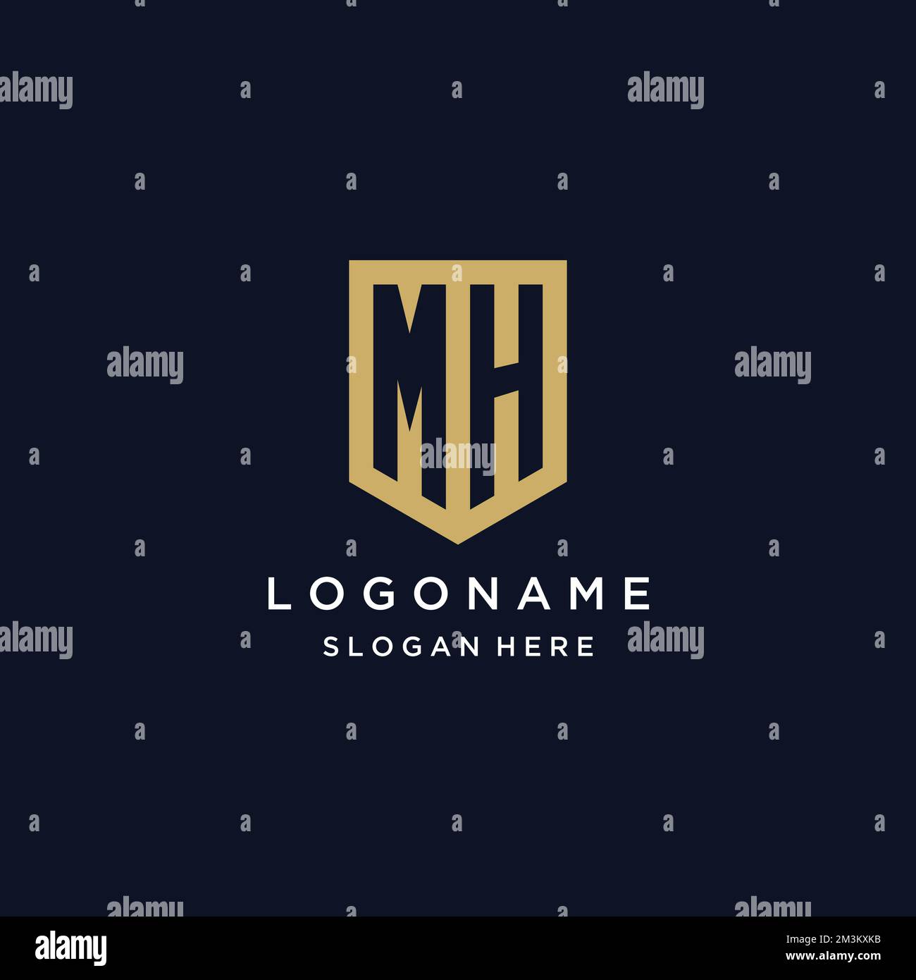 MH-Monogramminitialen Logo-Design mit Shield-Symbolvorlage Stock Vektor