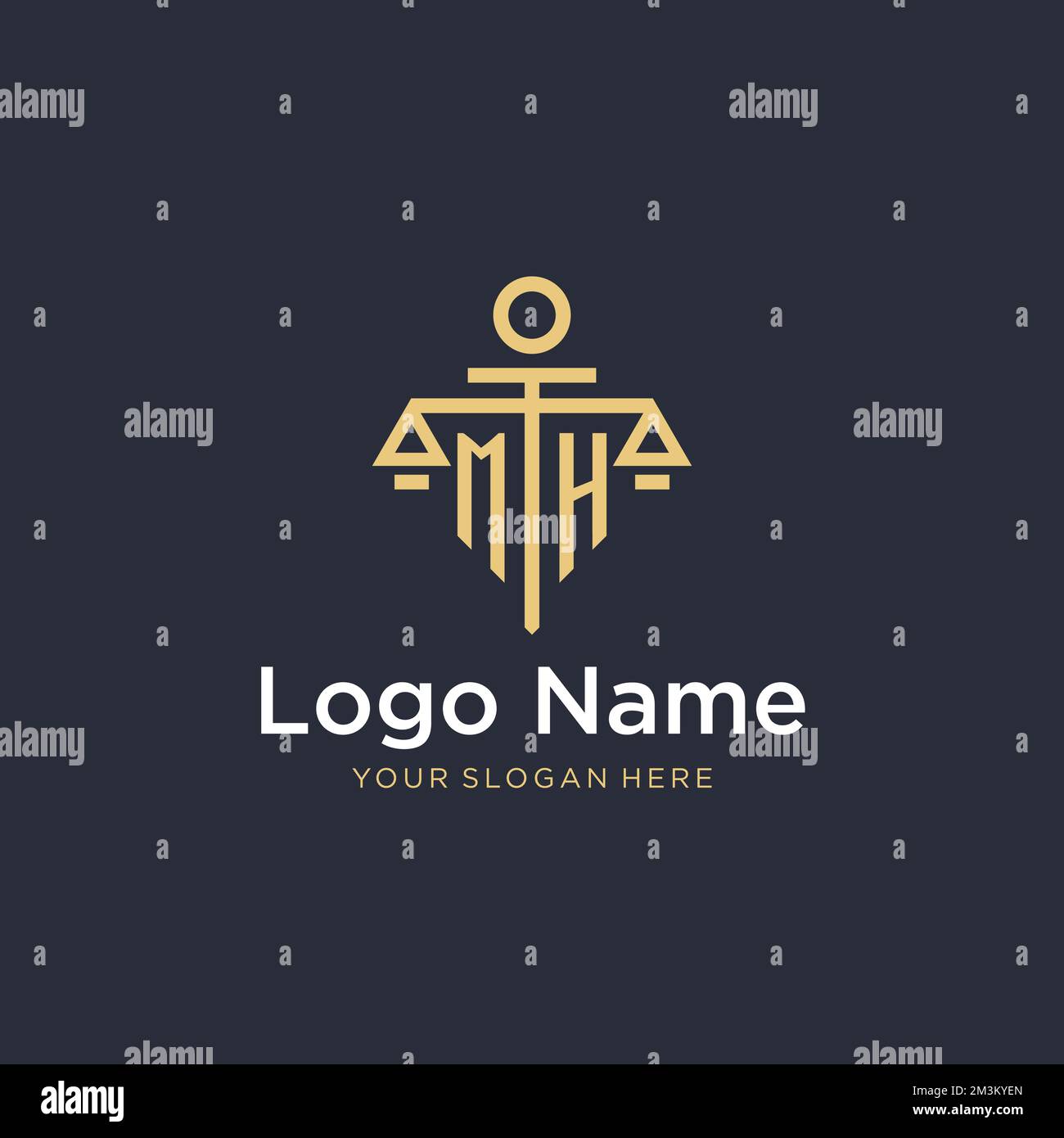 MH-Erstaufdruck-Logo mit maßstabsgetreuen und säulenförmigen Designideen Stock Vektor
