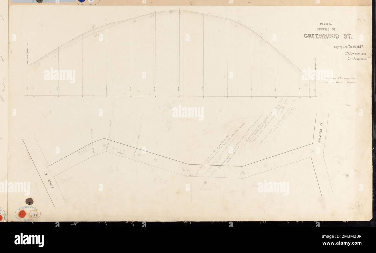 Plan & Profil von Greenwood St. , Straßen. Lawrence Stockfoto