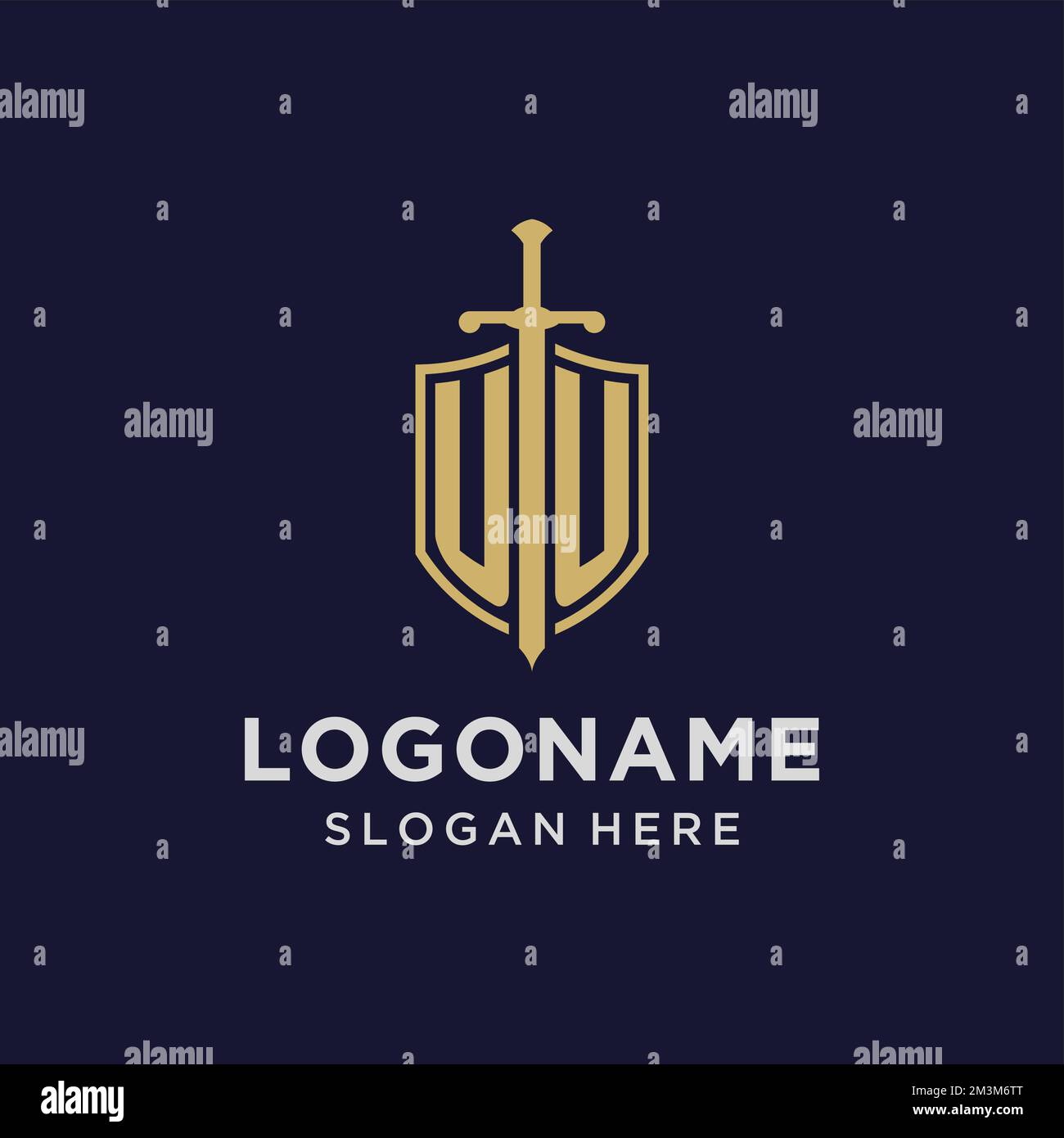 Erstes Monogramm mit UU-Logo und Design-Ideen für Schild und Schwert Stock Vektor