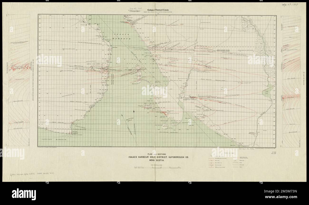 Plan und Abschnitte Isaacs Harbour Gold District, Guysborough Co., Nova