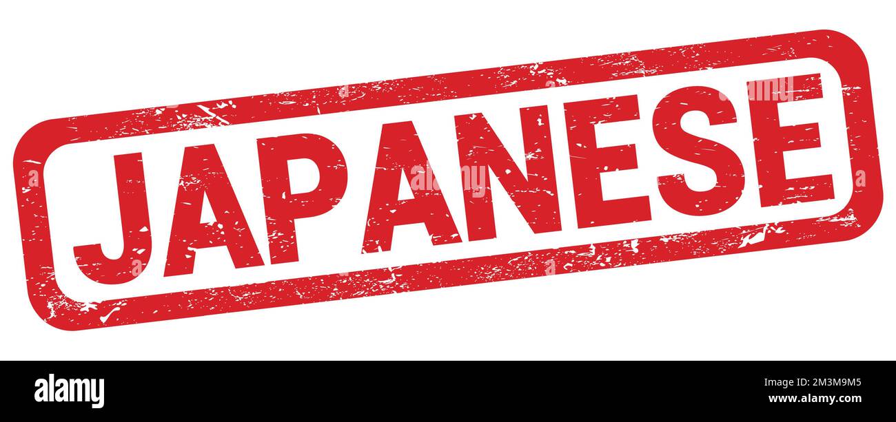 JAPANISCHER Text auf rotem rechteckigem Stempelzeichen. Stockfoto