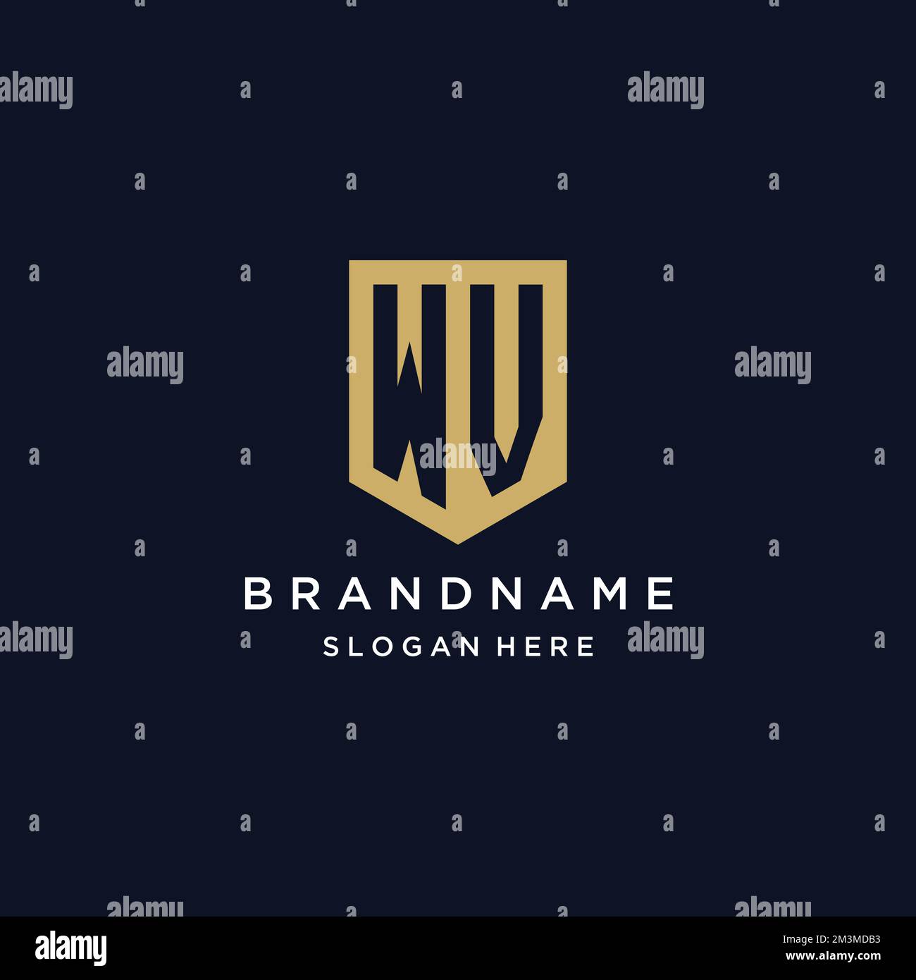 WV-Monogramm-Initialen Logo-Design mit Shield Icon-Vorlage Stock Vektor