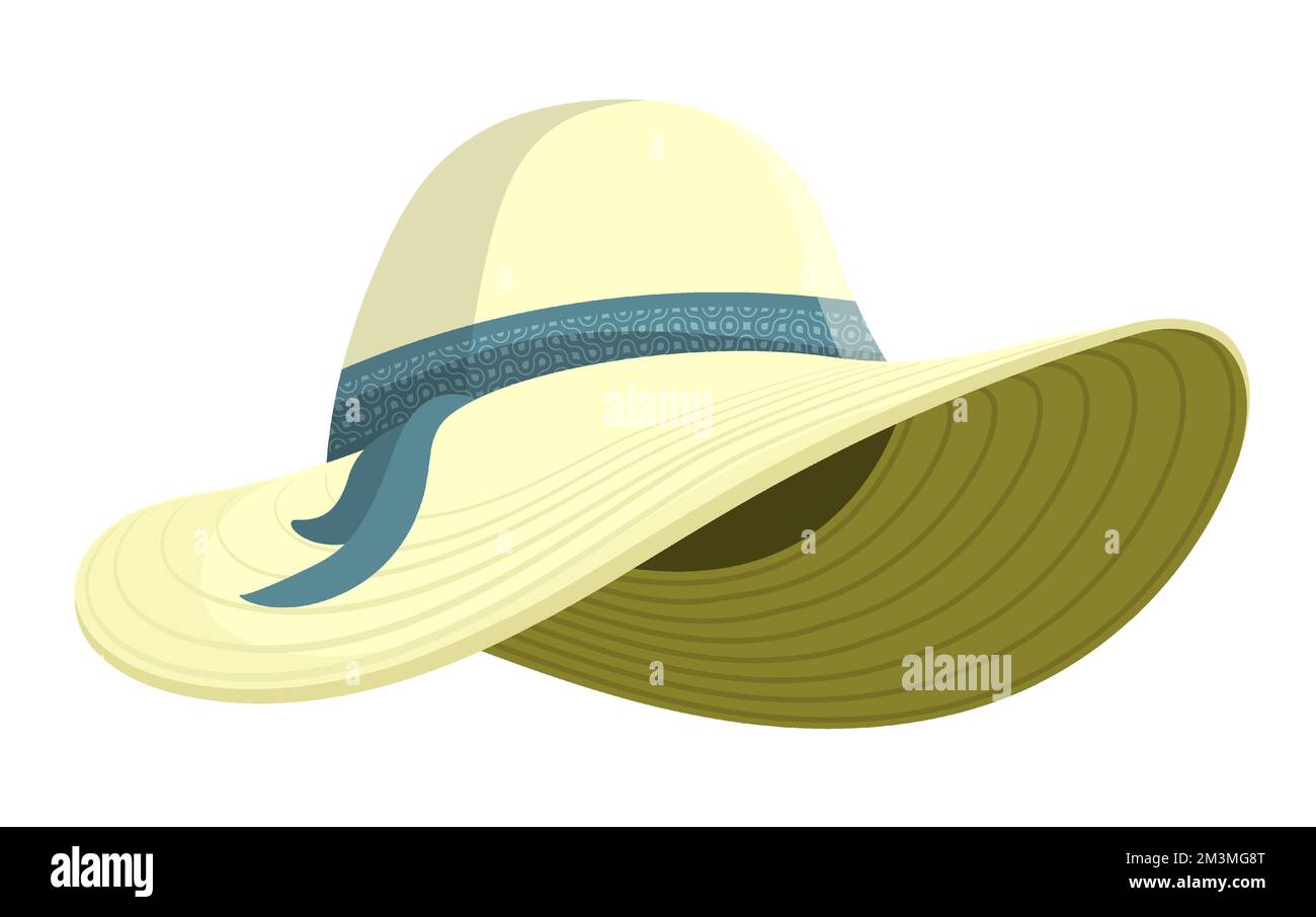 Runde, leichte Damenmütze mit breitem Schirm. Eleganter beigefarbener Filzhut für sonniges Sommerwetter. Vektor auf weißem Hintergrund isoliert Stock Vektor
