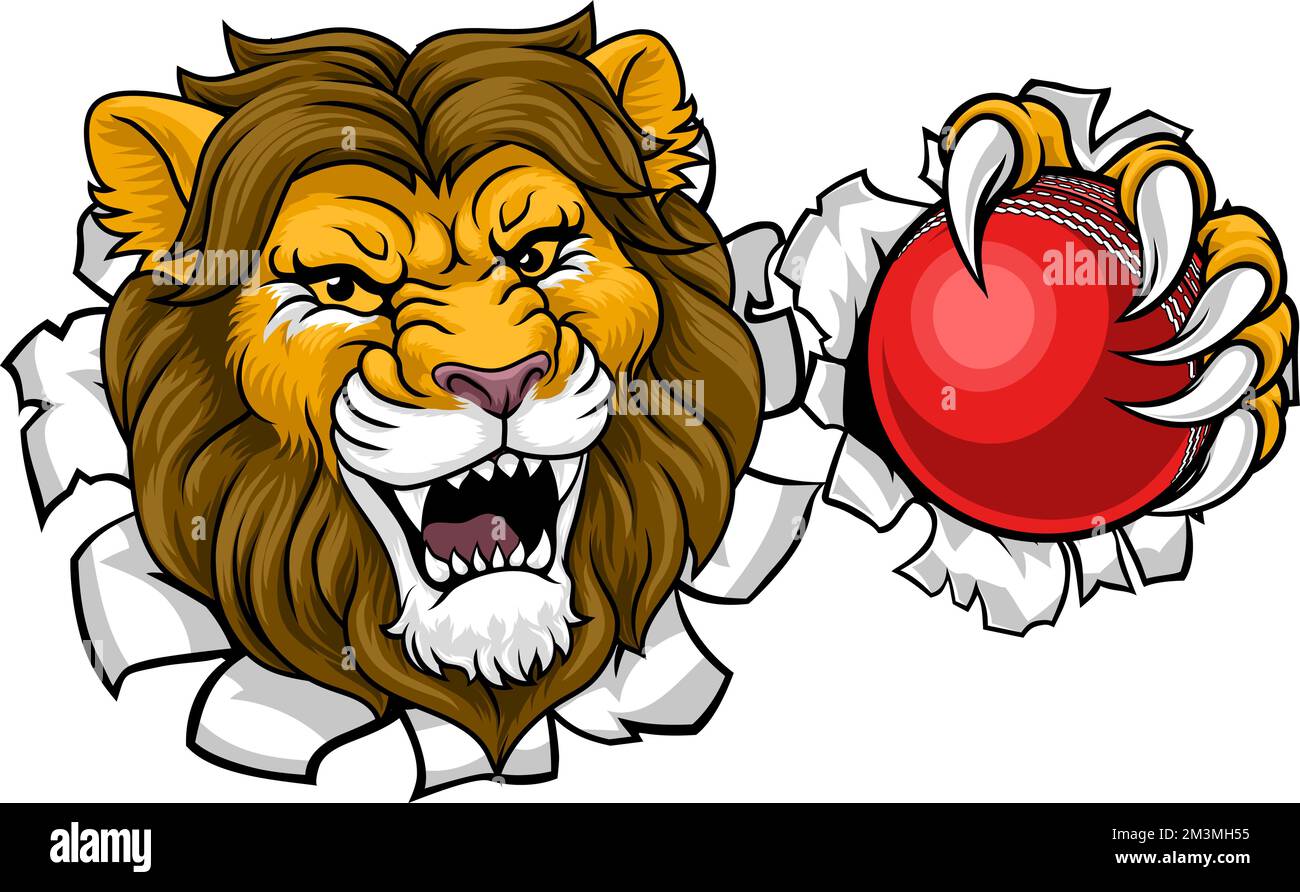 Löwen-Cricket-Ball-Tiersport-Maskottchen Stock Vektor