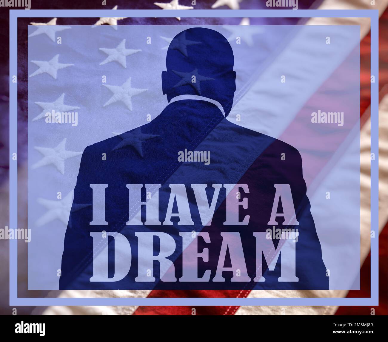 ICH HABE EINEN TRAUM. Martin-Luther-King-Feier. Text auf dem Hintergrund der US-Flagge. US-Urlaub, Happy MLK Day Konzept Stockfoto