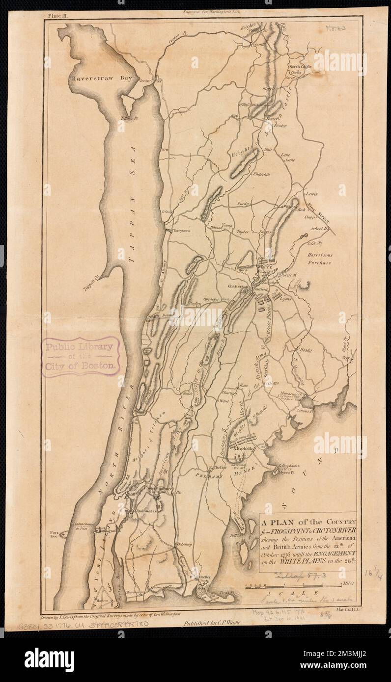 Ein Plan des Landes von Frogspoint bis Croton River, in dem die Positionen der amerikanischen und britischen Armee vom 12.. Oktober 1776 bis zum Engagement auf den Weißen Ebenen auf der 28.., White Plains, Battle of, White Plains, N.Y., 1776, Karten, frühe Arbeiten bis 1800, Festung, New York State, Geschichte, Revolution, 1775-1783, Karten, frühe Arbeiten bis 1800, New York State, Geschichte, Revolution, 1775-1783, Karten, frühe Werke der Norman B. Leventhal Map Center Collection 1800 Stockfoto